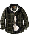 Men's Casual Plaid Flannel Fur Lined Button Up Long Sleeve Warm Shirt Jacket