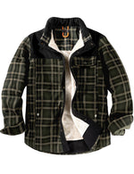 Men's Casual Plaid Flannel Fur Lined Button Up Long Sleeve Warm Shirt Jacket