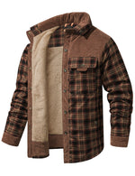 Men's Casual Plaid Flannel Fur Lined Button Up Long Sleeve Warm Shirt Jacket