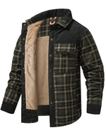 Men's Casual Plaid Flannel Fur Lined Button Up Long Sleeve Warm Shirt Jacket