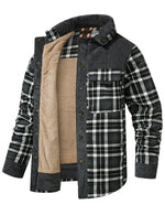 Men's Casual Plaid Flannel Fur Lined Button Up Long Sleeve Warm Shirt Jacket