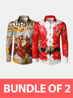 Bundle Of 2|Men's Printed Regular Fit Festive Long Sleeve Shirt