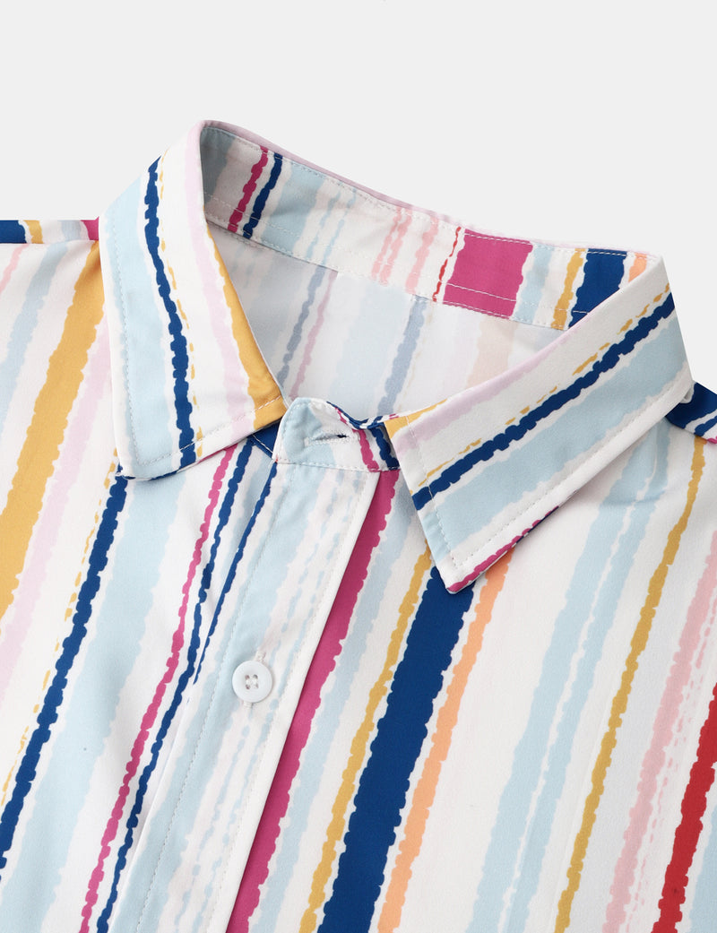 Men's Striped Casual Fall Button Up Long Sleeve Shirt