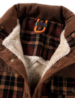 Men's Casual Plaid Flannel Fur Lined Button Up Long Sleeve Warm Shirt Jacket