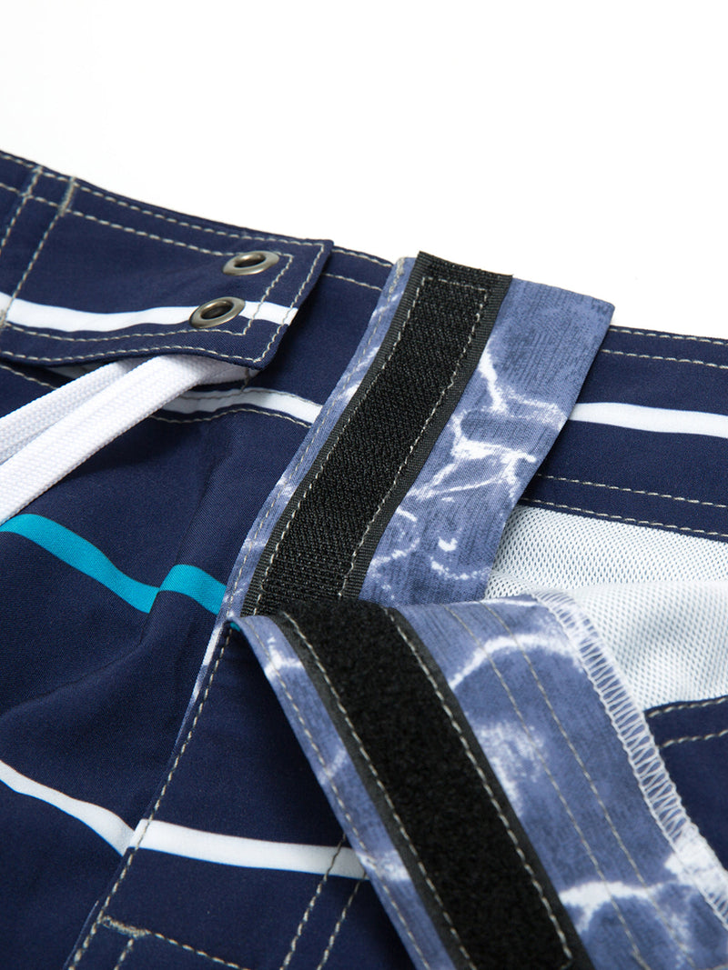 Men's Casual Striped Flat Waist Hawaiian Shorts Summer Beach Boardshorts