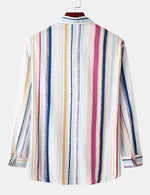 Men's Striped Casual Fall Button Up Long Sleeve Shirt