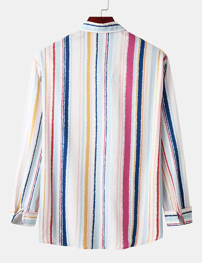 Men's Striped Casual Fall Button Up Long Sleeve Shirt