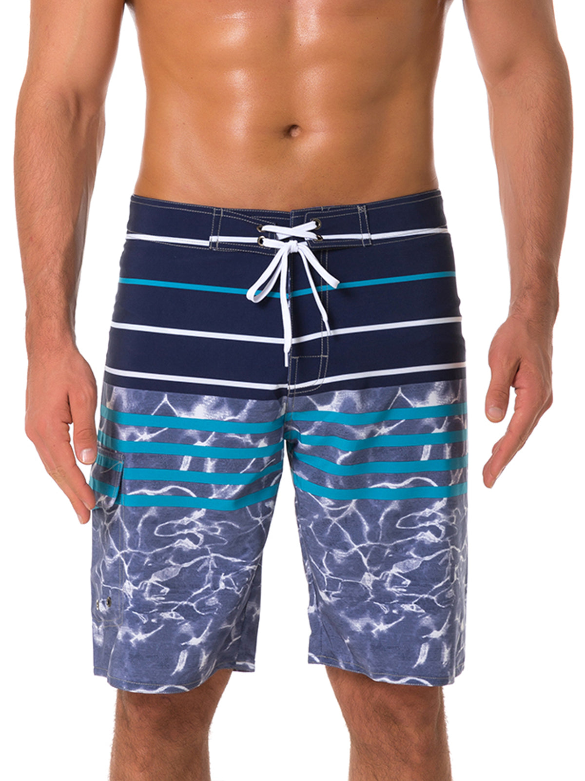 Men's Casual Striped Flat Waist Hawaiian Shorts Summer Beach Boardshorts