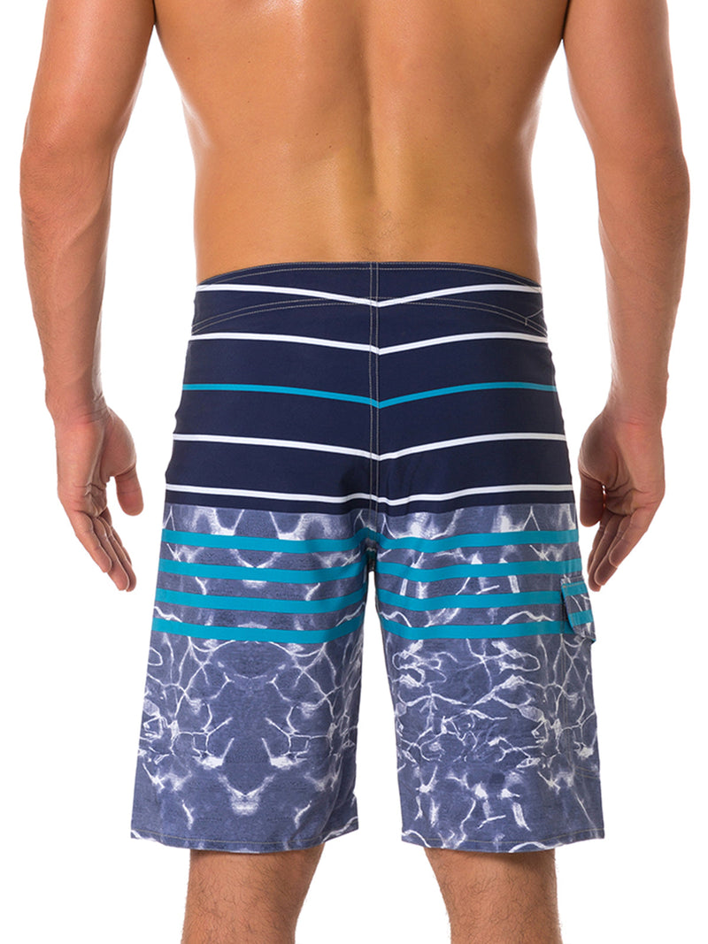 Men's Casual Striped Flat Waist Hawaiian Shorts Summer Beach Boardshorts