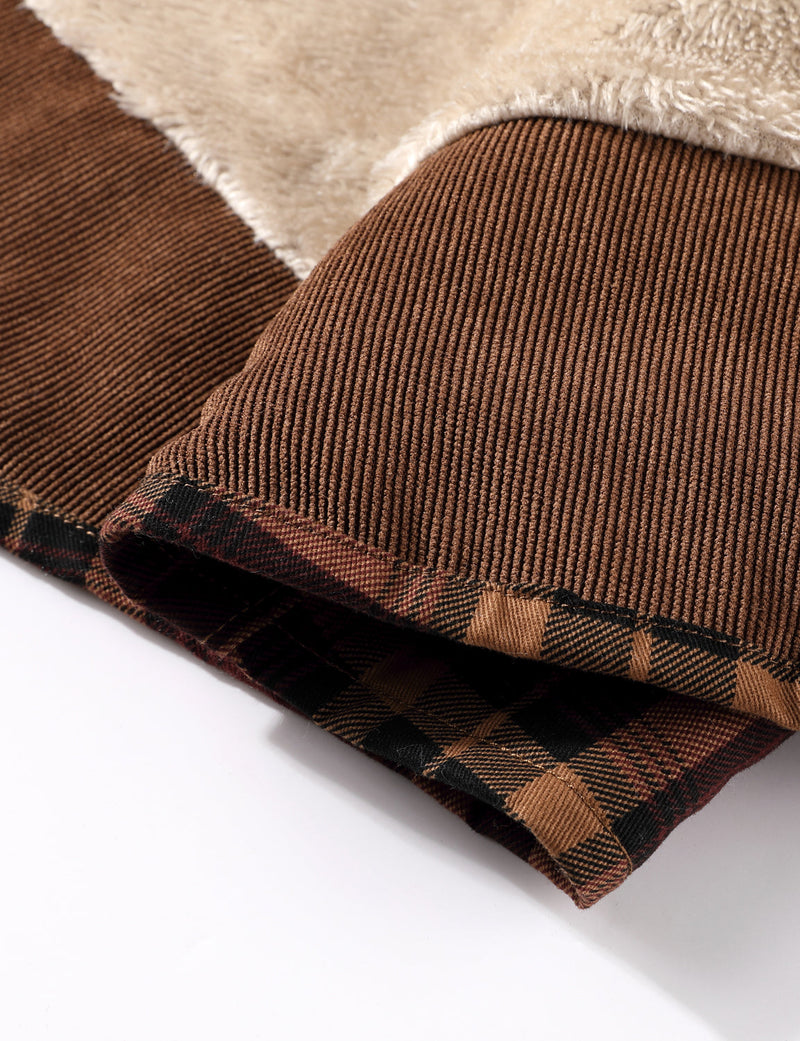 Men's Casual Plaid Flannel Fur Lined Button Up Long Sleeve Warm Shirt Jacket