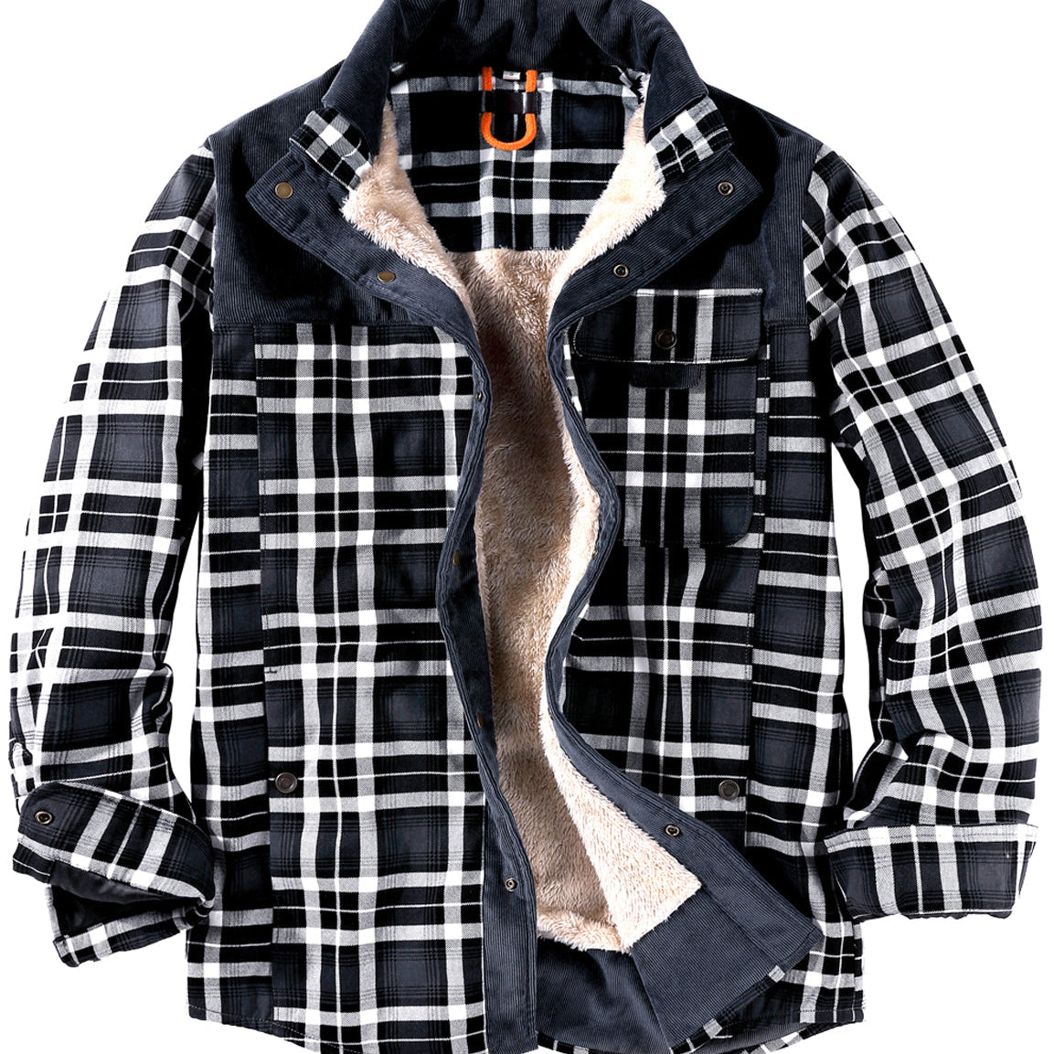 Men's Casual Plaid Flannel Fur Lined Button Up Long Sleeve Warm Shirt Jacket
