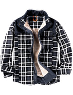 Men's Casual Plaid Flannel Fur Lined Button Up Long Sleeve Warm Shirt Jacket