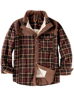 Men's Casual Plaid Flannel Fur Lined Button Up Long Sleeve Warm Shirt Jacket