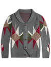 Men's Dark Grey Lapel Button Up Casual Long Sleeve V Neck Sweater Cardigan