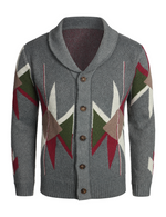 Men's Dark Grey Lapel Button Up Casual Long Sleeve V Neck Sweater Cardigan