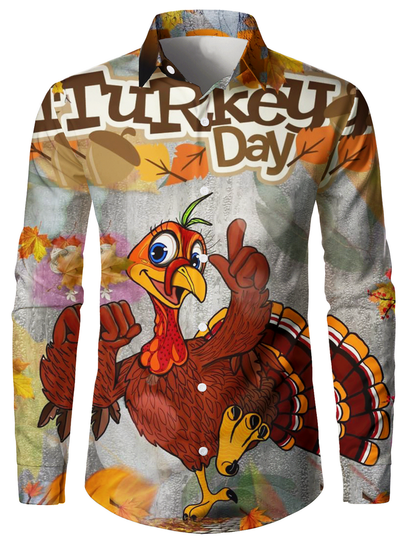 Bundle Of 4|Men's Thanksgiving Funny Turkey Print Button Up Cute Animal Vacation Long Sleeve Shirt