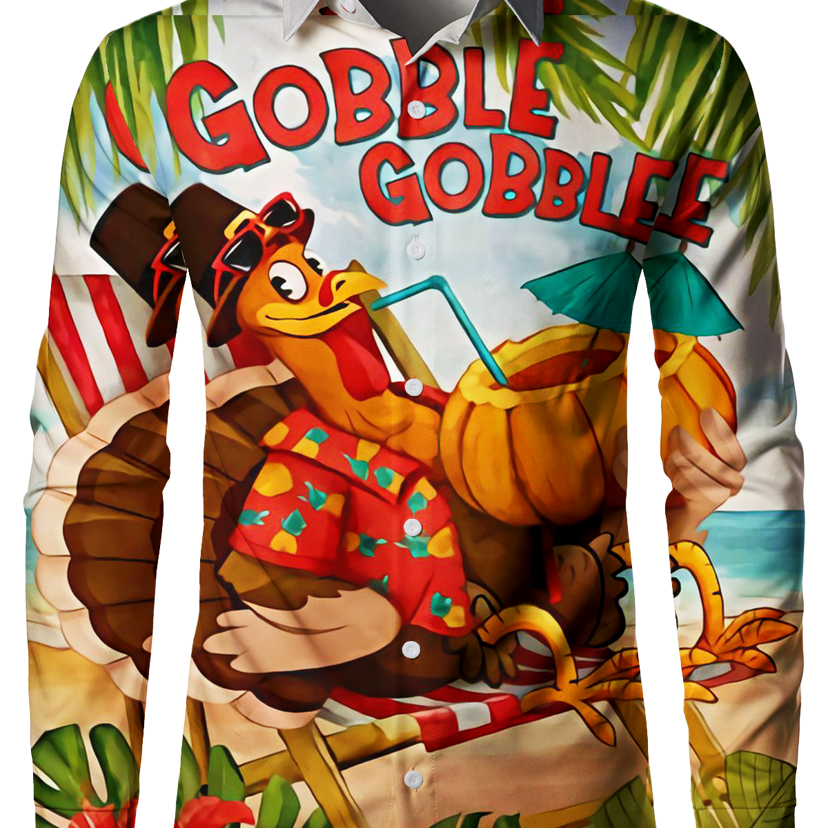 Men's Thanksgiving Turkey Button Up Cute Animal Hawaiian Thankful Vacation Long Sleeve Shirt