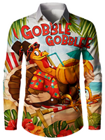 Bundle Of 4|Men's Thanksgiving Funny Turkey Print Button Up Cute Animal Vacation Long Sleeve Shirt