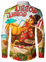 Bundle Of 4|Men's Thanksgiving Funny Turkey Print Button Up Cute Animal Vacation Long Sleeve Shirt