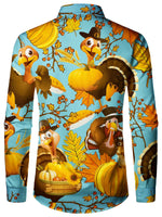 Bundle Of 4|Men's Thanksgiving Funny Turkey Print Button Up Cute Animal Vacation Long Sleeve Shirt
