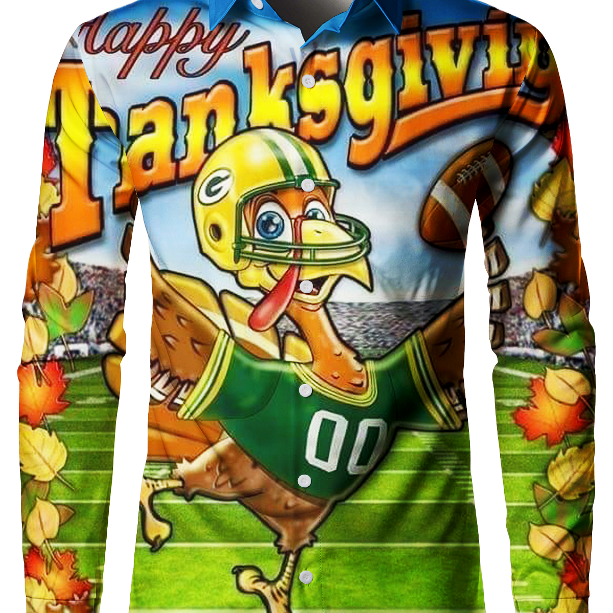 Men's Funny Sports Thanksgiving Button Up Football Animal Holiday Long Sleeve Shirt