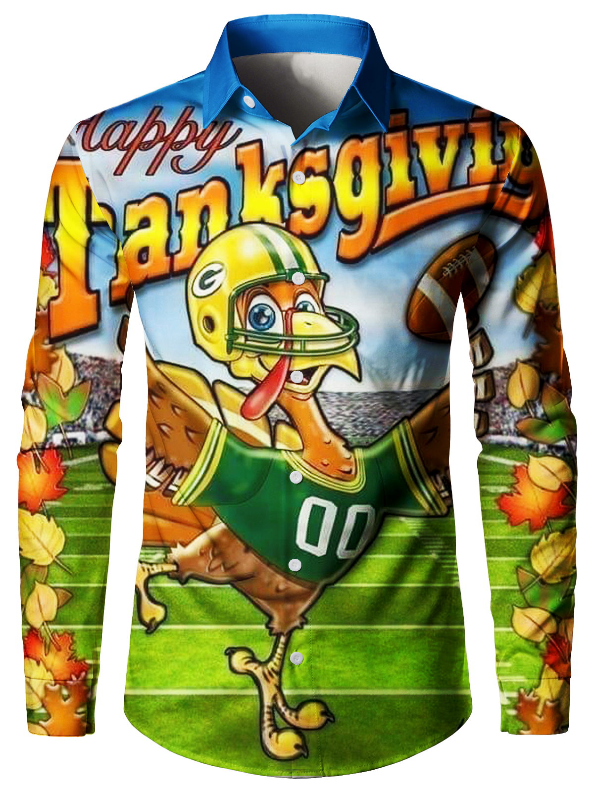 Men's Funny Sports Thanksgiving Button Up Football Animal Holiday Long Sleeve Shirt