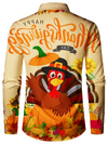 Men's Turkey Thanksgiving Button Up Funny Animal Vacation Fall Long Sleeve Shirt