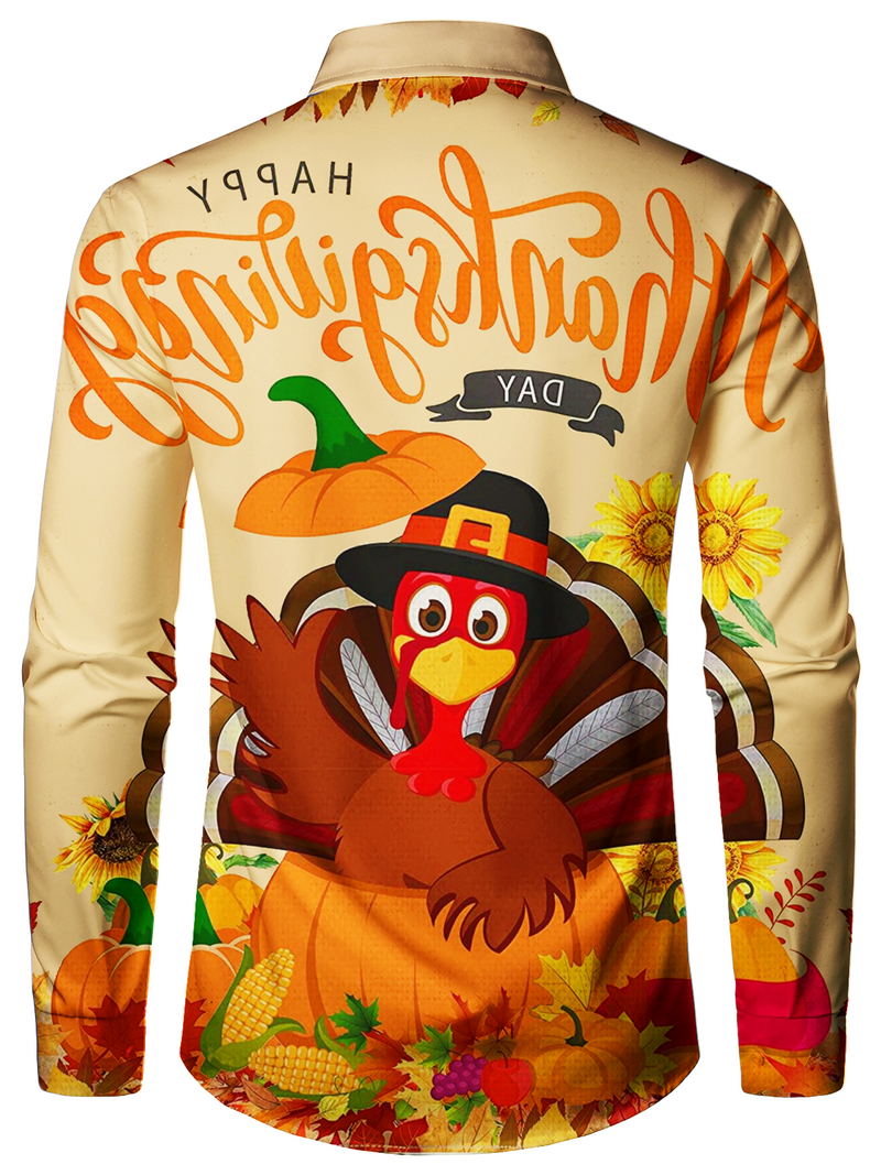 Men's Turkey Thanksgiving Button Up Funny Animal Vacation Fall Long Sleeve Shirt