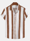 Men's Vintage Brown Vertical Striped Casual Short Sleeve Shirt
