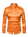 Men's Satin Smooth Button Up Tuxedo Long Sleeve Party Dress Shirt