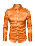 Men's Satin Smooth Button Up Tuxedo Long Sleeve Party Dress Shirt