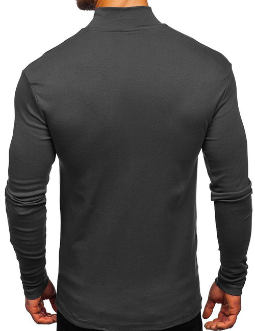Men's Casual High-Neck Solid Color Long Sleeve T-shirt