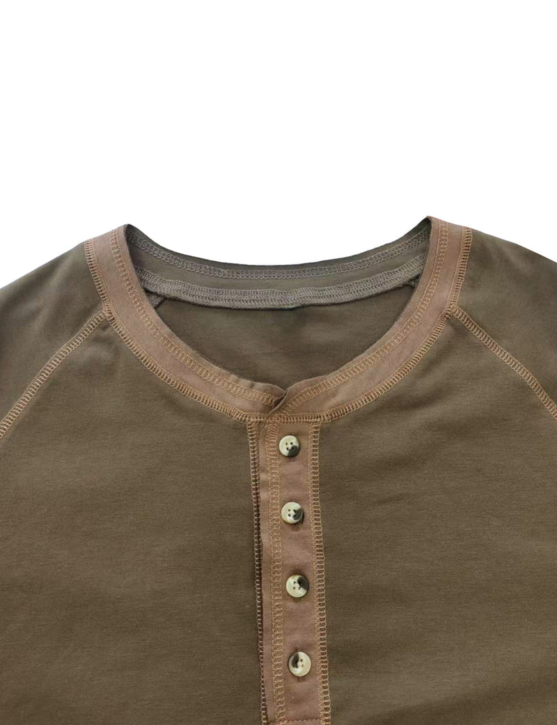 Men's Henry Collar Casual  Solid Color Long Sleeve T-Shirt