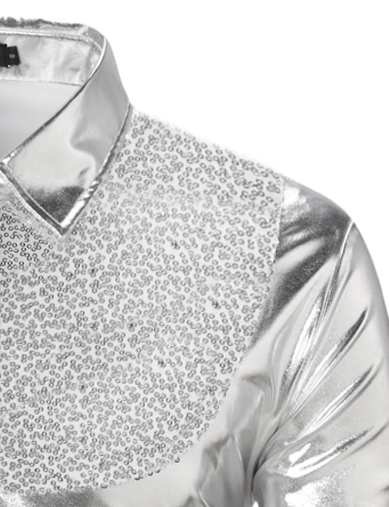 Men's Button Up Luxury Shiny Tuxedo Party Costume Long Sleeve Dress Shirt