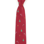 Men's Christmas Tree Candy Cane Print Burgundy Xmas Tie