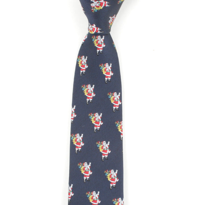 Men's Santa Claus Xmas Holiday Navy Blue Christmas Tie