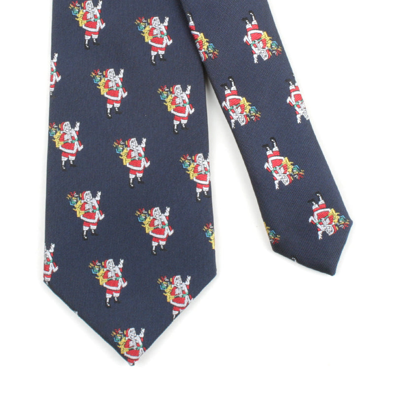 Men's Santa Claus Xmas Holiday Navy Blue Christmas Tie