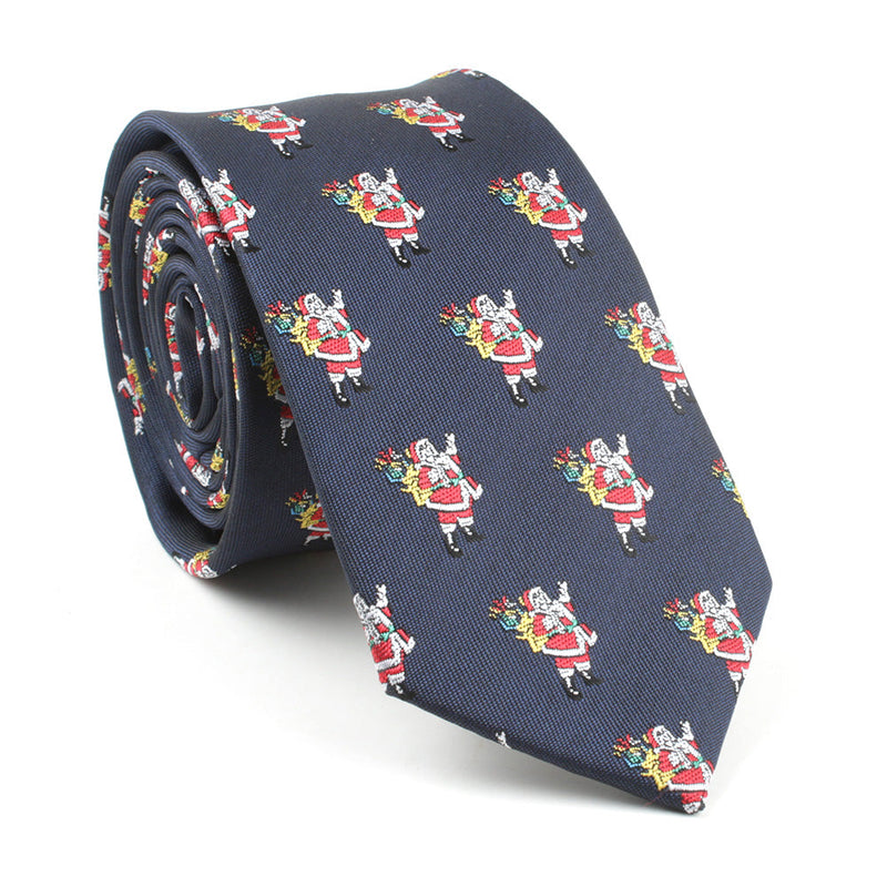 Men's Santa Claus Xmas Holiday Navy Blue Christmas Tie