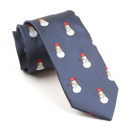 Men's Christmas Snowman Holiday Navy Blue Xmas Party Tie