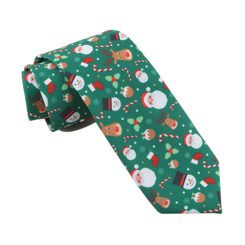 Men's Santa and Elk Funny Holiday Neckties Green Christmas Tie