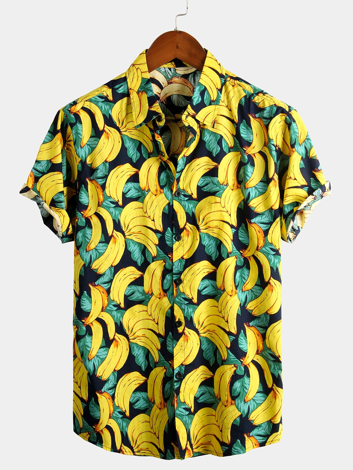 Men's Tropical Banana Print Hawaiian Short Sleeve Shirt