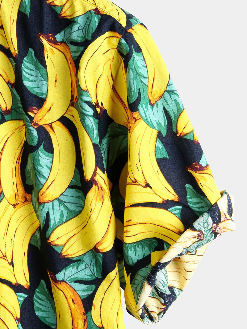 Men's Tropical Banana Print Hawaiian Short Sleeve Shirt