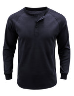 Men's  Solid Color Henry Collar Long Sleeve Casual T-Shirt