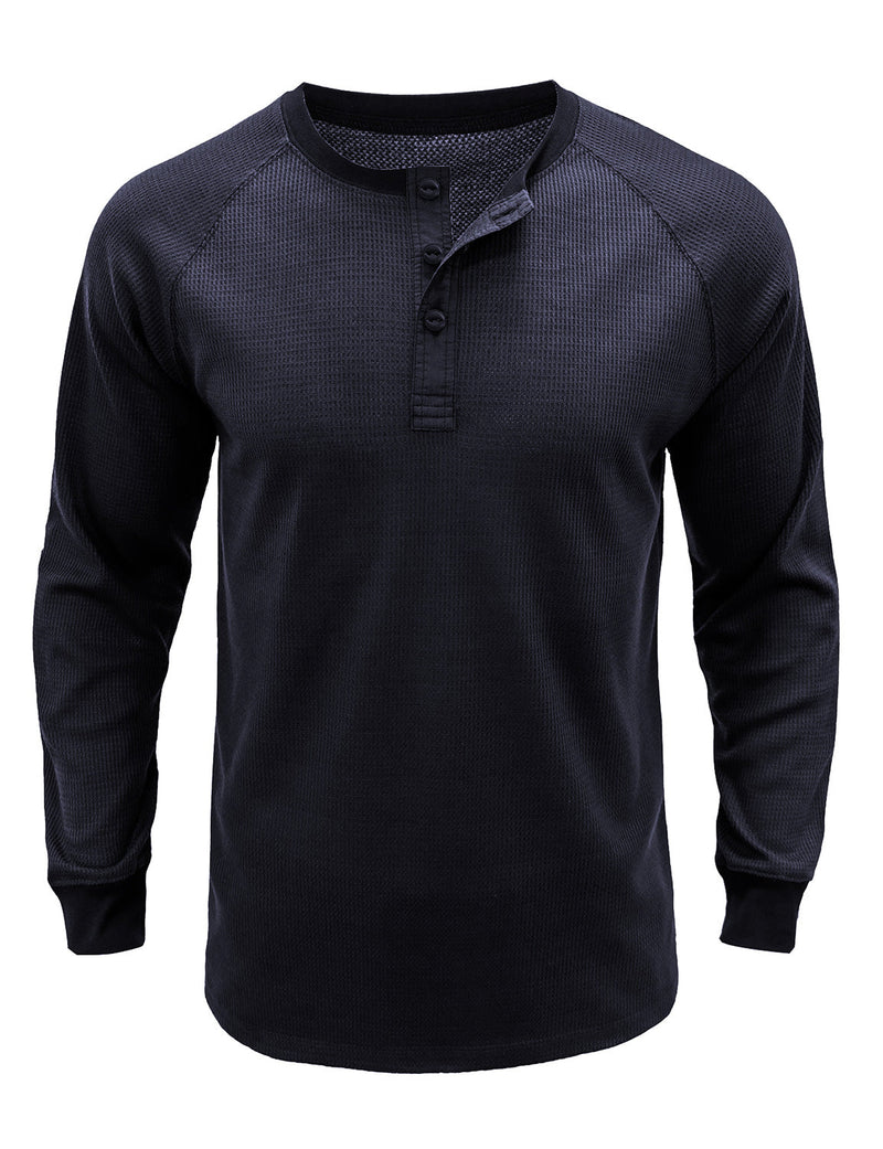 Men's  Solid Color Henry Collar Long Sleeve Casual T-Shirt