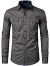 Men's Long Sleeve Lapel Pocket Cotton Army Outdoor Casual Shirt
