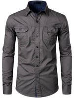 Men's Long Sleeve Lapel Pocket Cotton Army Outdoor Casual Shirt