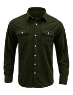 Men's Solid Color Double Pocket Button Up Casual Long Sleeve Fall Winter Shirt