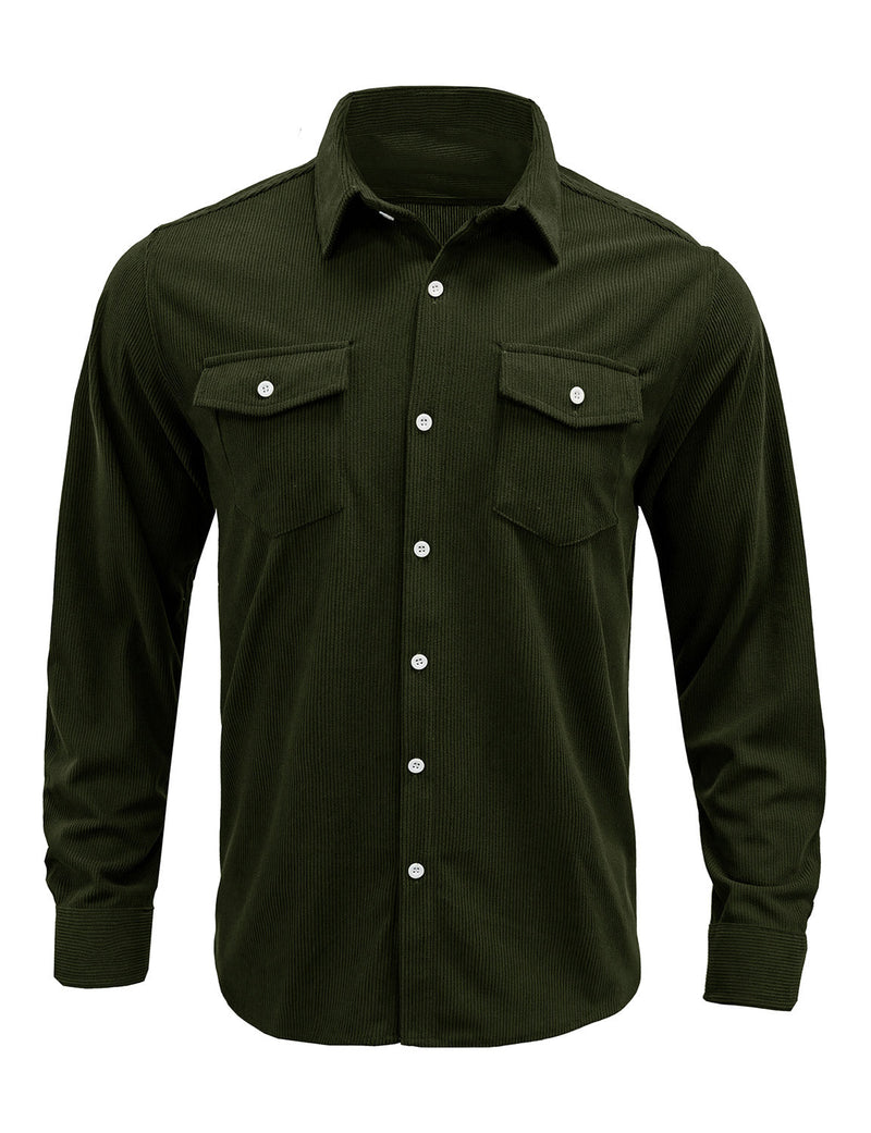 Men's Solid Color Double Pocket Button Up Casual Long Sleeve Fall Winter Shirt