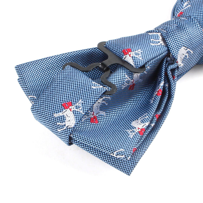 Men's Christmas Elk Light Blue Xmas Festival Bow Tie