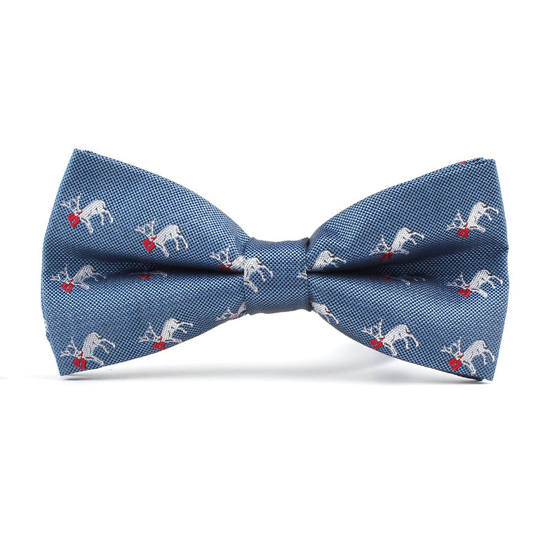Men's Christmas Elk Light Blue Xmas Festival Bow Tie